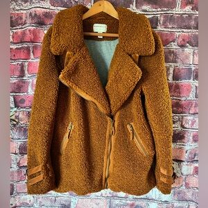 Anthropologie Marrakech Sherpa Teddy Moto Jacket Rust Brown